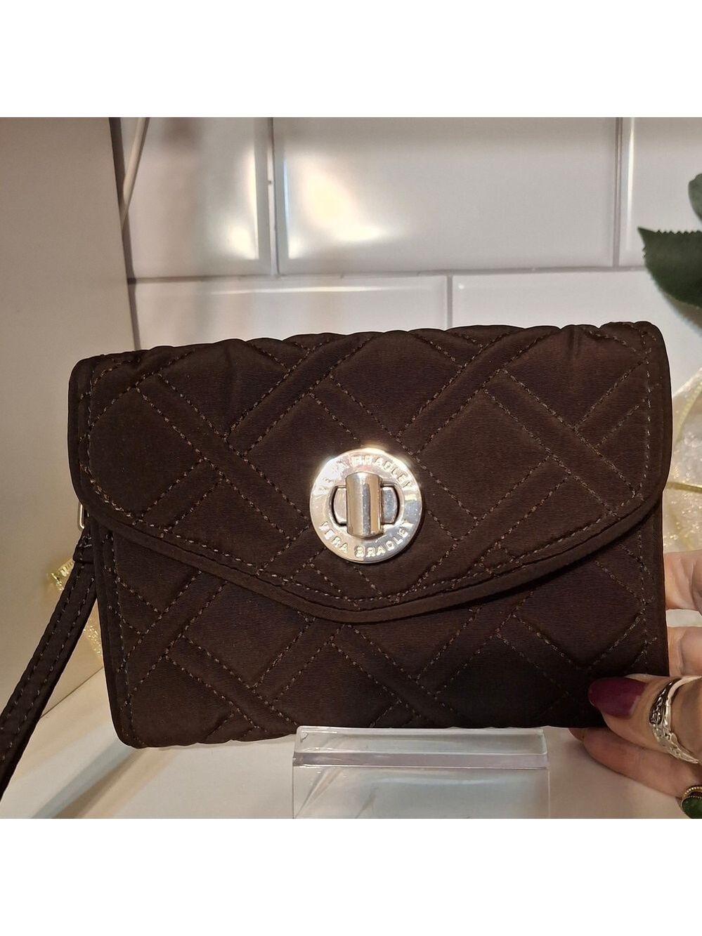 Vera Bradley Brown Quilted Turnlock Wallet Wristlet Women's Bag